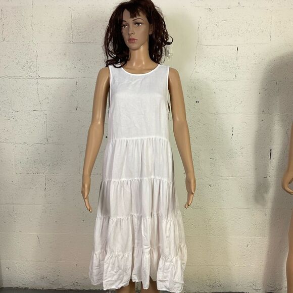 Loft Beach boho white open back linen blend midi dress M - Picture 10 of 12